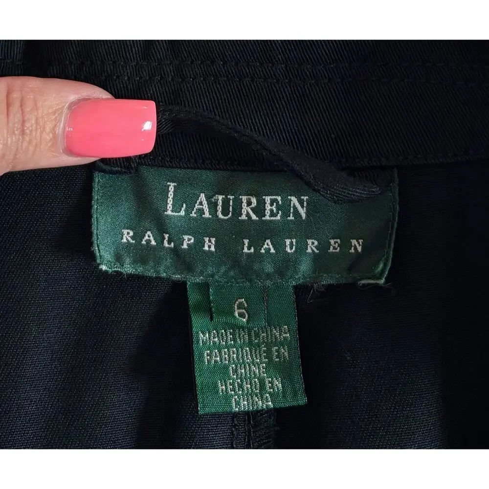 VTG LAUREN RALPH LAUREN Size 6 Military Safari Utility Jacket Cargo Coat Black - Picture 6 of 10